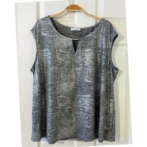Calvin Klein Womens Silver Metallic Keyhole Sleeveless‎ Knit Blouse Top XL